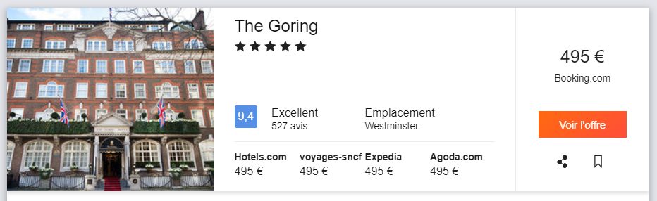 The Goring, pricing from Paris